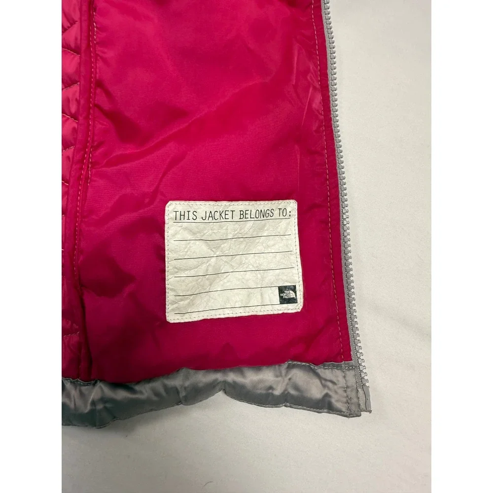 The North Face 550 Fill Down Puffer Jacket‎ Girls L 14-16 Silver Pink Zip Up